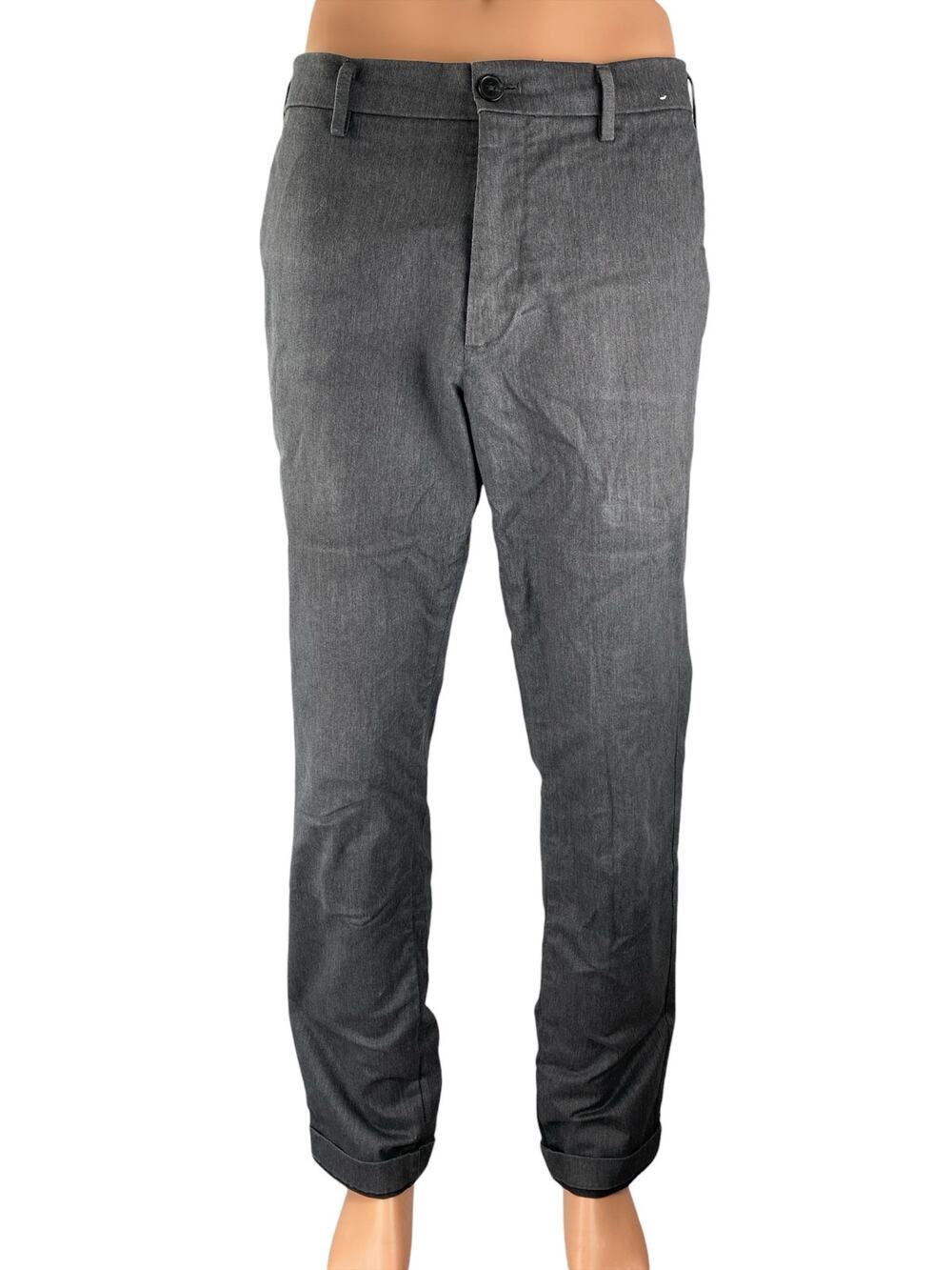 Uniqlo Men's Gray High Rise Slim Straight Leg Chino Khaki Trousers Pants 35x34